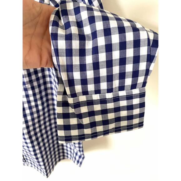 UNTUCKit Gingham Plaid Long Sleeve Button Down Shirt Navy Blue White Size 14 NEW - Picture 4 of 11